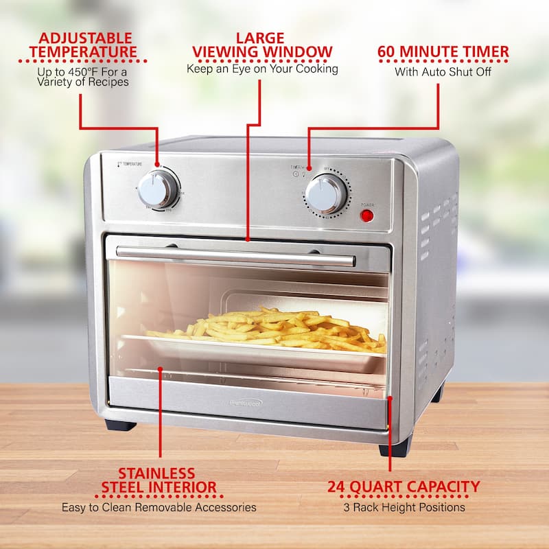 Brentwood 1700 Watt 24 Quart Convection Air Fryer Toaster Oven in Silver - 17.25" x 15.75" x 13.25"