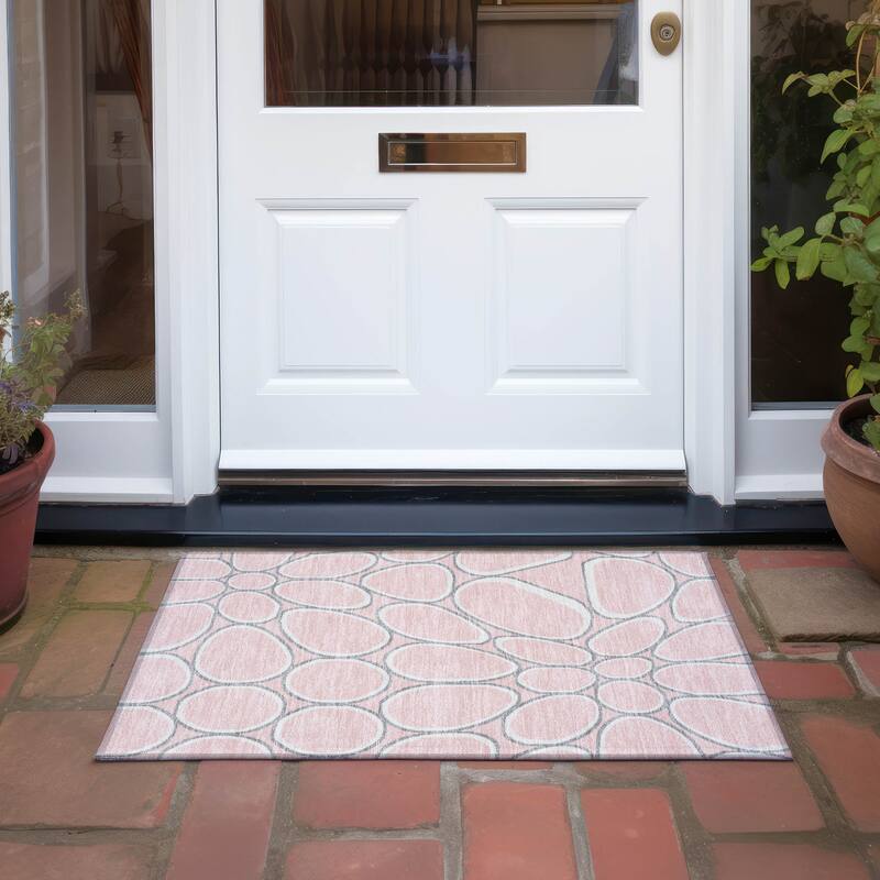Machine Washable Indoor/ Outdoor Modern Bubbles Chantille Rug