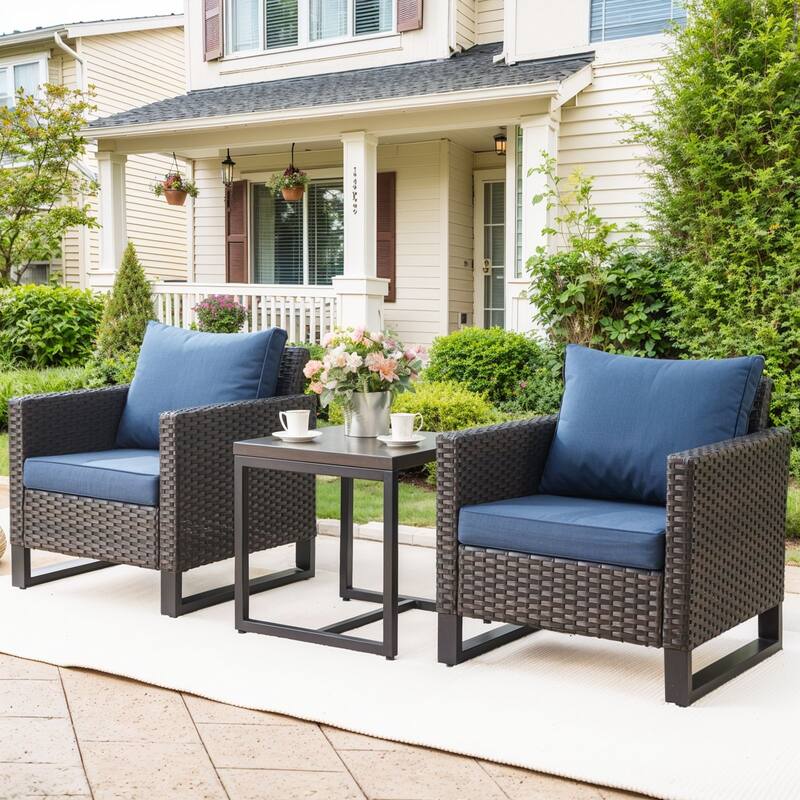 Outdoor Chairs Coffee Table Patio Chairs with Deep Seating - Brown - Blue