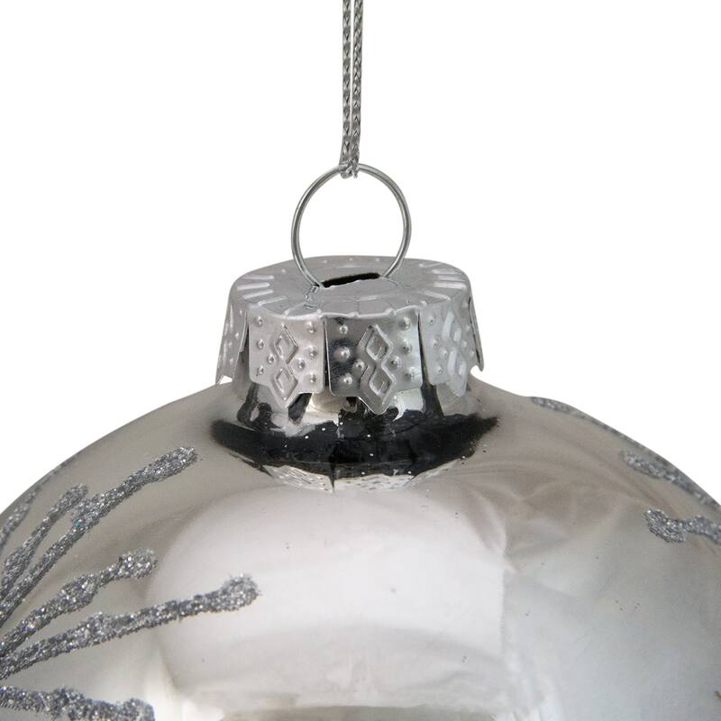 Shiny Silver Mirrored Glitter Snowflakes Christmas Ball Ornament 4"