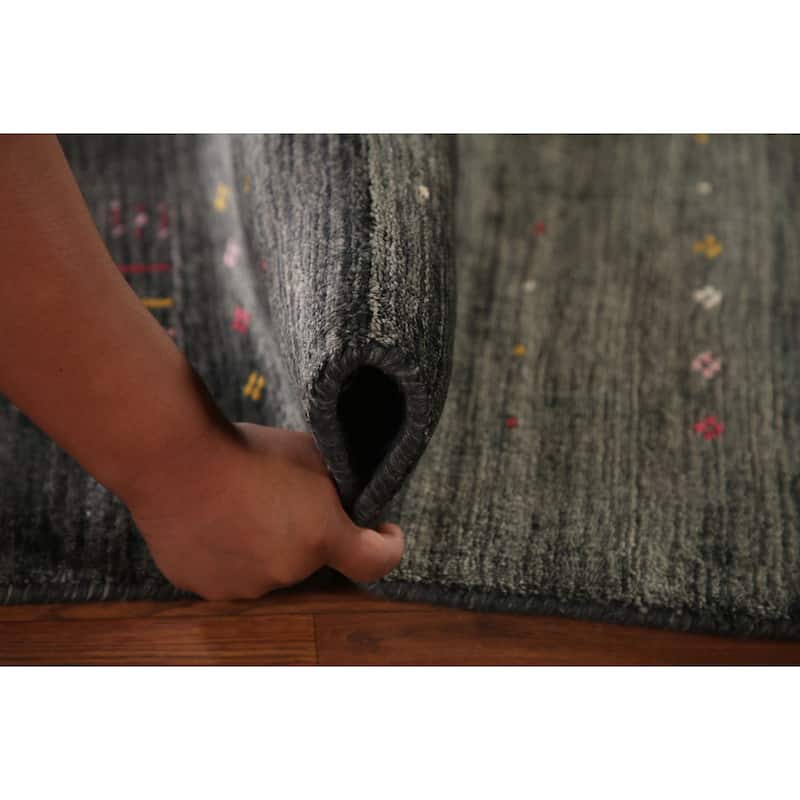 Grey Tribal Gabbeh Oriental Area Rug Handmade Silk Carpet - 6'8" x 9'2"