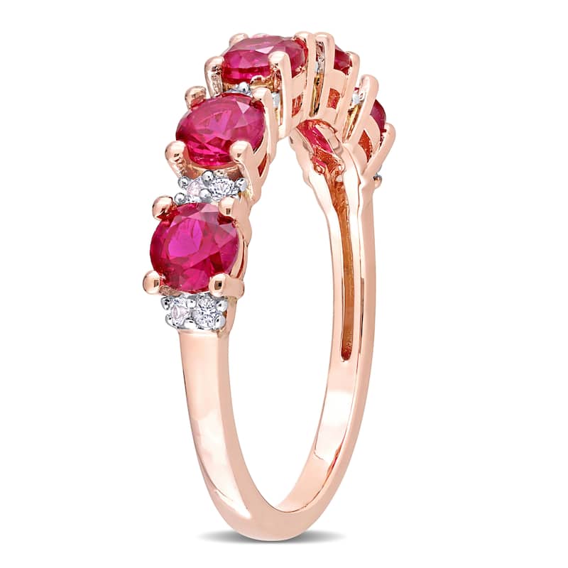 Miadora 1 5/8ct TGW Created Ruby and Created White Sapphire Semi Eternity Ring in Rose Silver