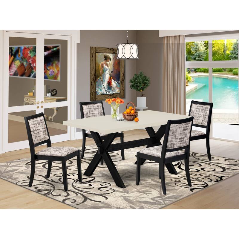 East West Furniture dining room set - a kitchen table & Stackable dining chairs - Wire-brushed Black (Pieces & Seat Options) - X626X2630-5
