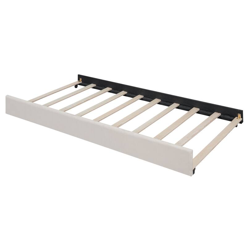 Beige Multifunctional Design Full Size Upholstered Tufted Daybed with Twin Size Trundle for Bedroom