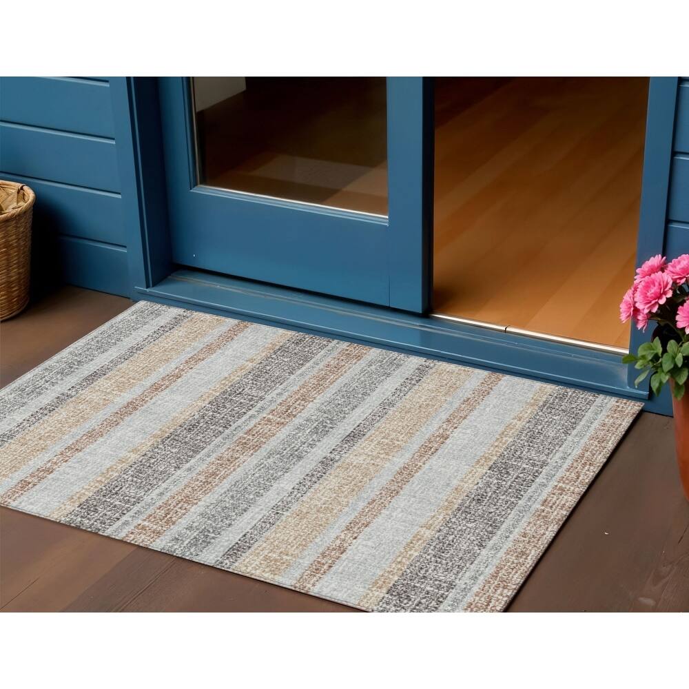 HomeRoots Striped Transitional Rectangle Outdoor Rug