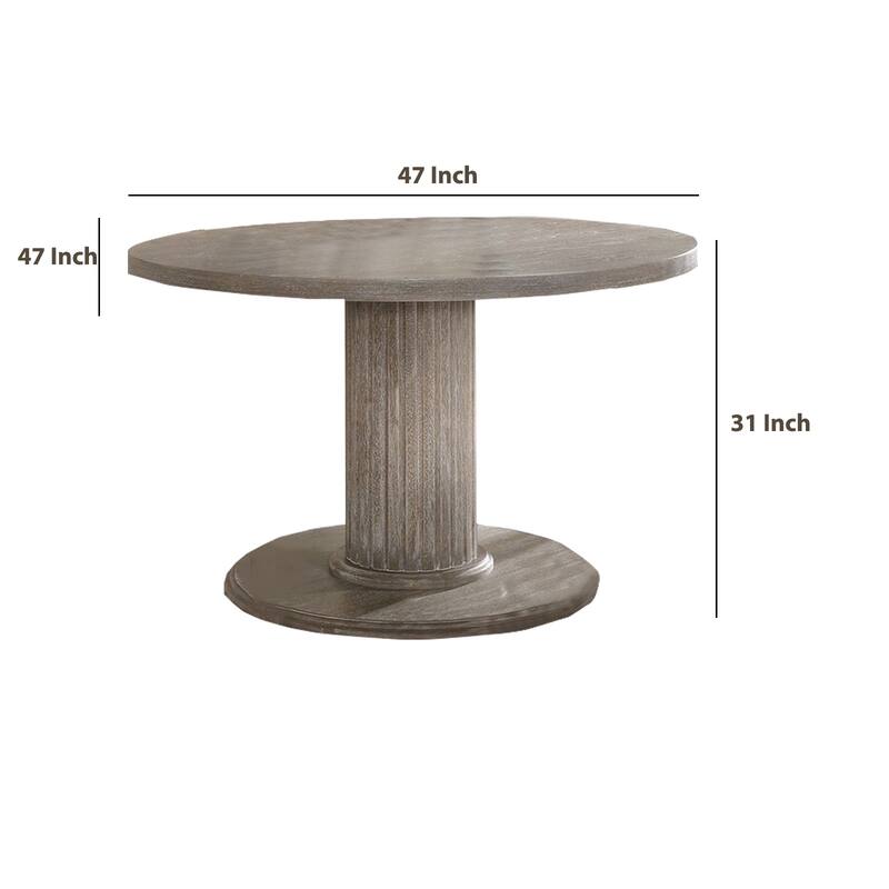 Round Dining Table with Fluted Column Pedestal Base, Gray