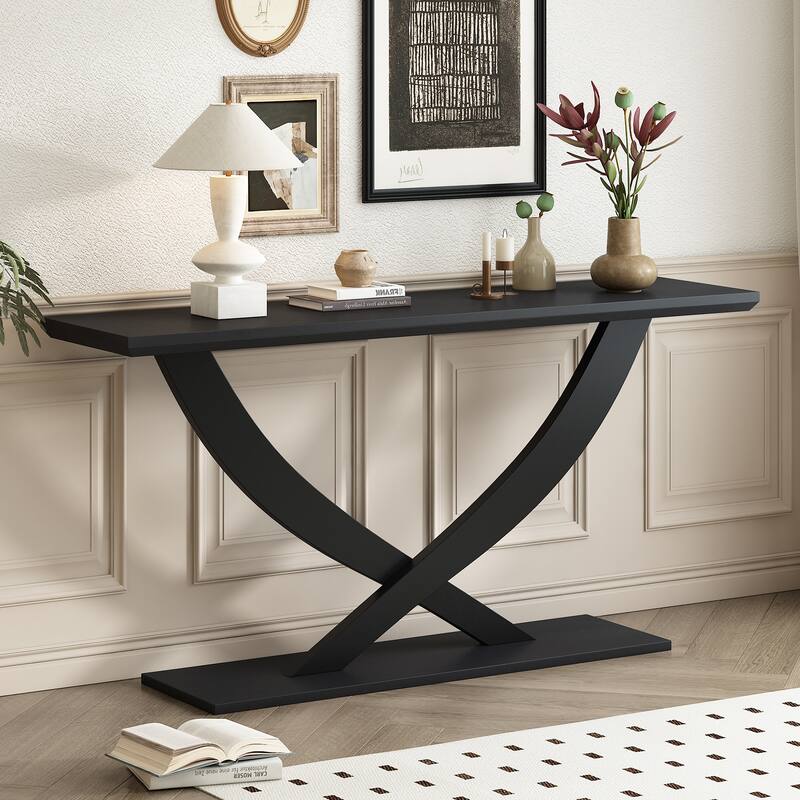 Christopher Knight Home - Mirod Modern Rustic Console Table with Cross-Leg Design for Living Room and Bedroom - Black