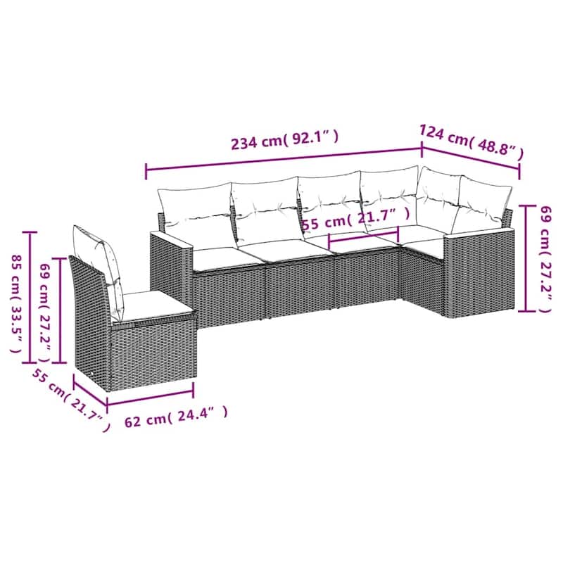 vidaXL Patio Sofa Set with Cushions Outdoor Conversation Furniture Poly Rattan