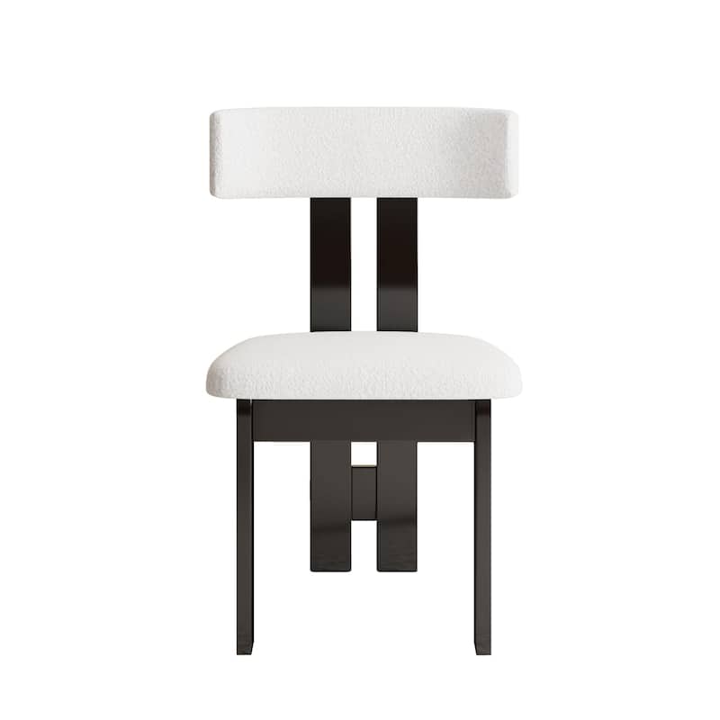 Set of 2 Modern Dining Chairs, Pure White Velvet Upholstery & Solid Wood Frame, Vertical Backrest Kitchen Chairs