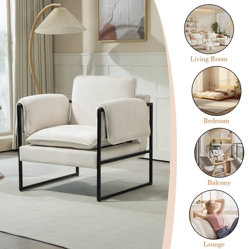 XINMICS Mid-Century Modern Accent Chair, Upholstered Armchair with Armrests and Metal Frame for Living Room, Bedroom
