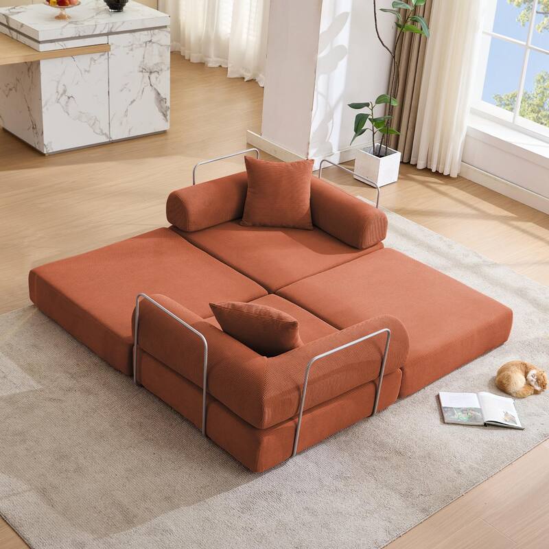 Modular Couch Sofa Bed, Convertible Design with Removable Armrests,Folding Mattress Couch for Small Spaces ,No Assembly