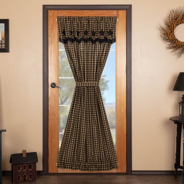 slide 2 of 4, Star Door Panel with Attached Scalloped Layered Valance 72x40 - Door Panel With Valance 72x40 Door Panel With Valance 72x40 - 72 Inches - Raven/Khaki
