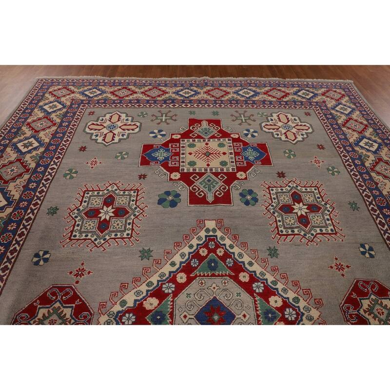 Geometric Kazak Large Area Rug Handmade Wool Carpet - 9'7" x 13'7"