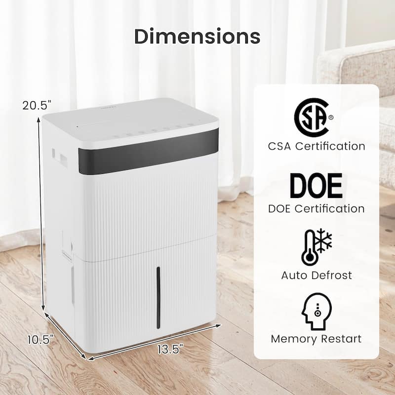 High Efficiency 74 Pint Dehumidifier for Home and Basement with 1.4 Gallon Tank Drain Hose and Smart Humidity Control for Rooms