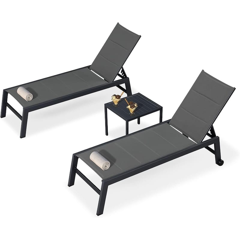 PURPLE LEAF Patio Chaise Lounge Set of 2 Chairs and Side Table, Grey - 64.17"x23.23"x14.57" - Grey