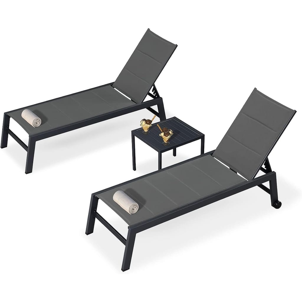 PURPLE LEAF Patio Chaise Lounge Set of 2 Chairs and Side Table, Grey - 64.17"x23.23"x14.57"