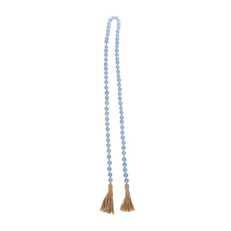 Glass Handmade Round Long Beaded Garland with Tassel with Knotted Brown Jute