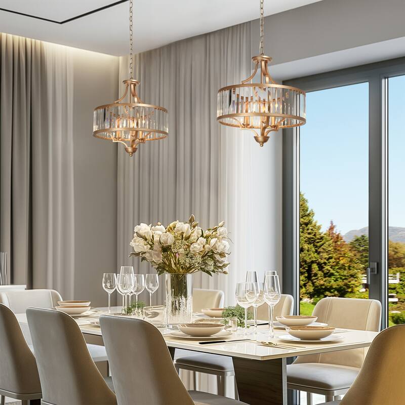 Modern Gold 3-Light Crystal Drum Chandelier for Dining Room Bedroom - D 18" x H 18.5"