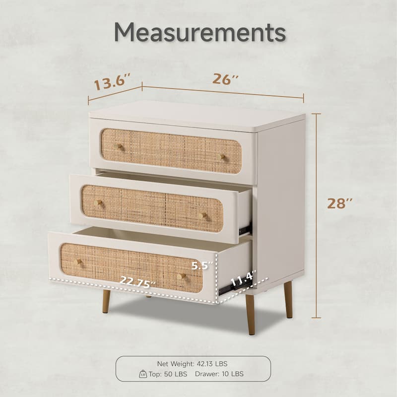 COZAYH Farmhouse Wicker Rattan Nightstand, Boho Mid-Century Coastal Wooden Bedside Table, Wooden Storage Cabinet