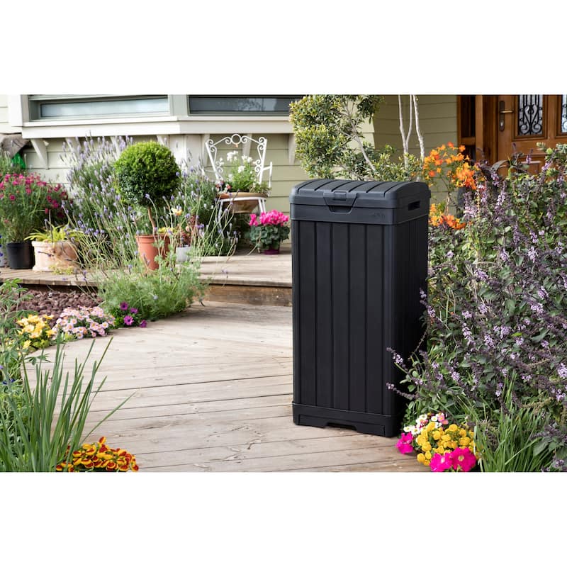 Keter Baltimore 39 Gallon Durable Resin Outdoor Trash Can For Indoor and Outdoor with Secure Lid