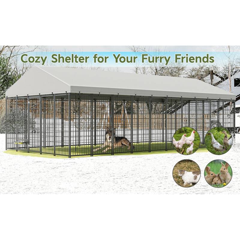 GDF Studio - Ironhaven Max Outdoor Dog Kennel with Feeding Station