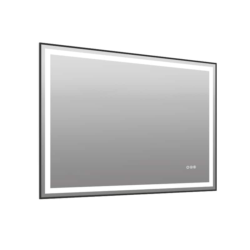 Topcraft Black Framed Tempered Glass Mirror with Dual LED Strip Lighting