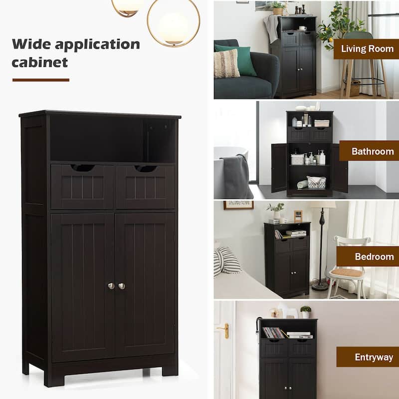 Gymax Bathroom Floor Cabinet Wooden Storage Organizer w/Drawer Doors - See Details