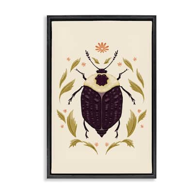 Stupell Black Beetle with Leaves Framed Floater Canvas Wall Art Design By Hannah Moren