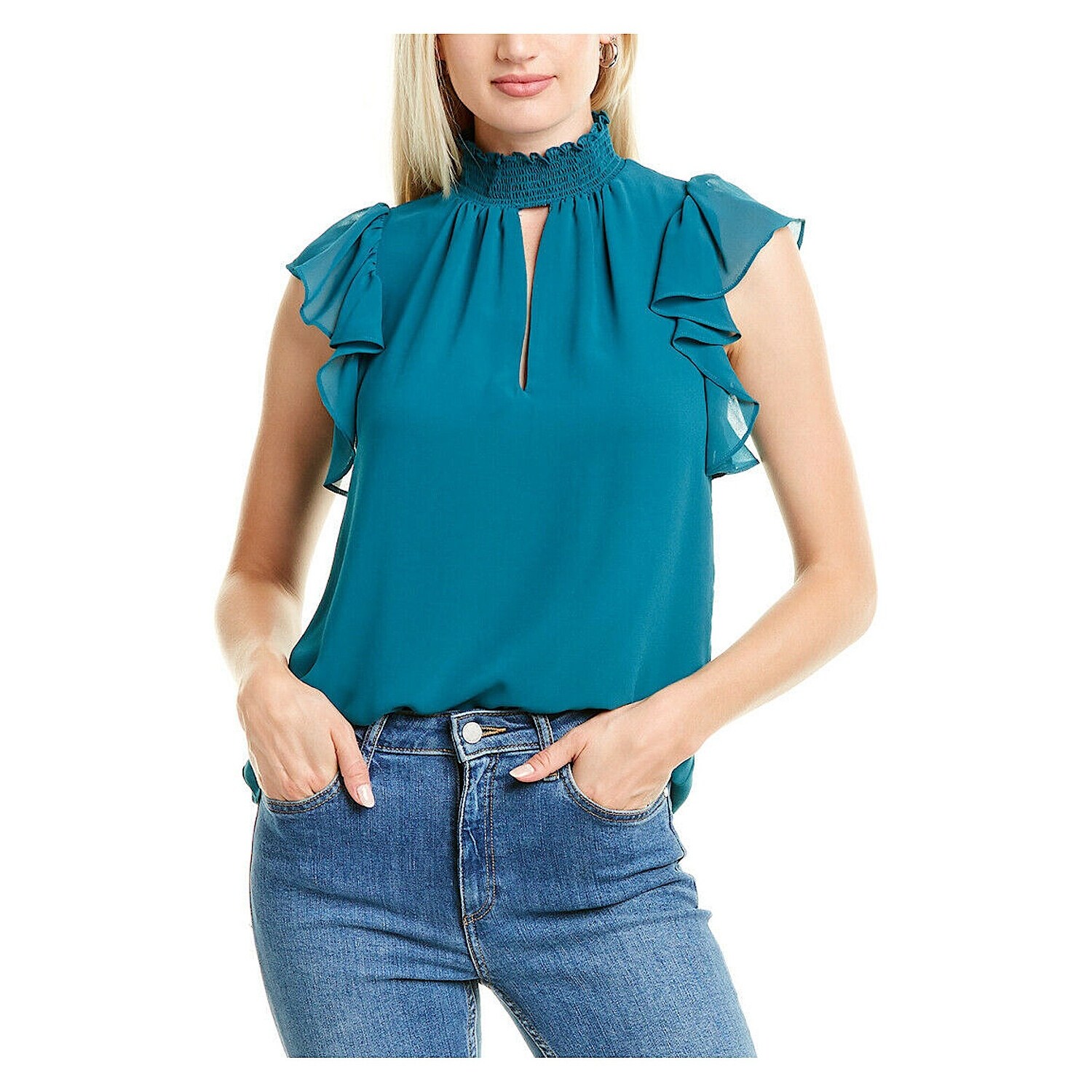 ruffle polo neck top