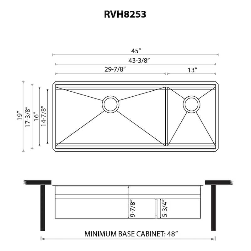 Ruvati 45-inch Double Bowl Workstation Kitchen Sink Undermount 16 Gauge Stainless Steel - RVH8253