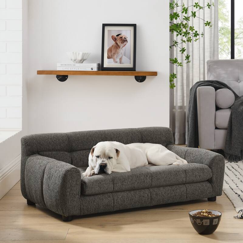 Roomfitters Soft Pet Sofa with Backrest and Armrests, Modern Rectangular Dog Couch for Small and Medium Dogs - Dark Gray