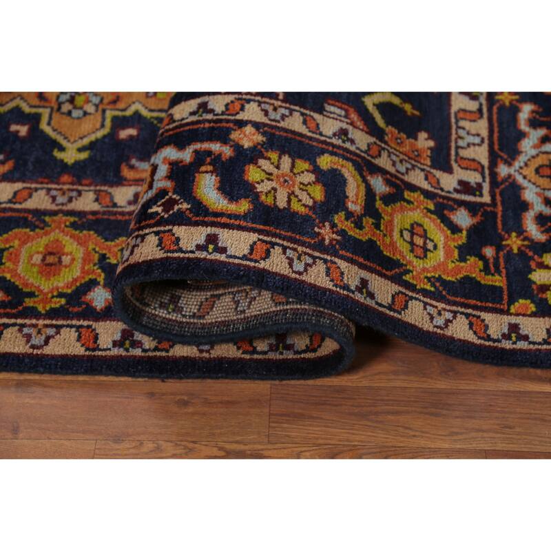 All-Over Blue Geometric Oushak Oriental Area Rug Handmade Wool Carpet - 7'10"x 10'4"