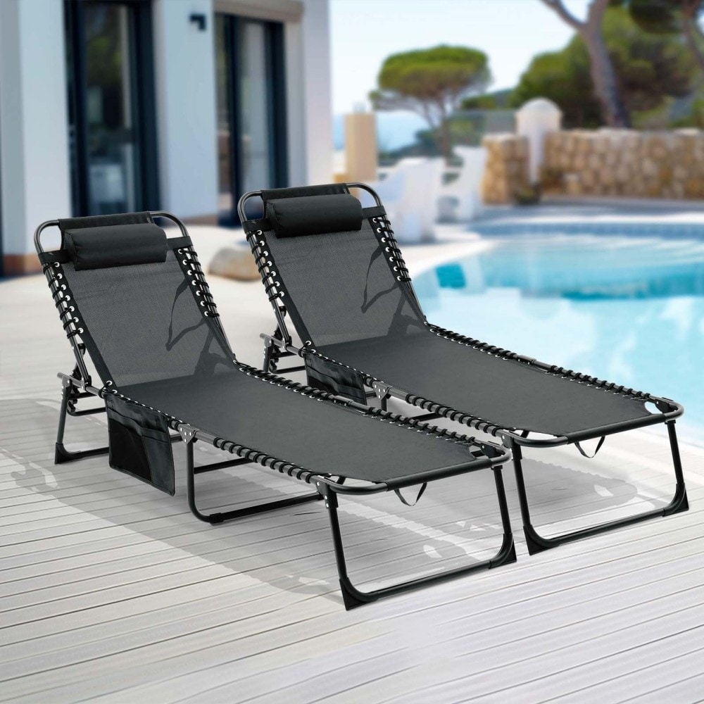 Modern Folding Chaise Lounge Pool Chair with 4-position Reclining