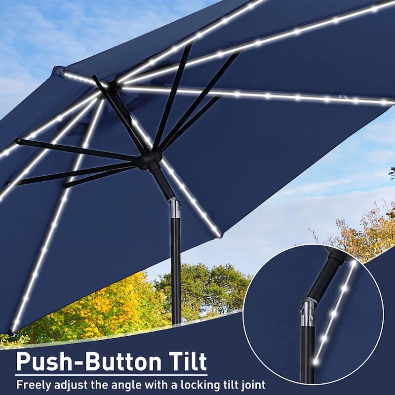 Autlaycil 10ft Solar LED lights Outdoor Patio Umbrella With Base