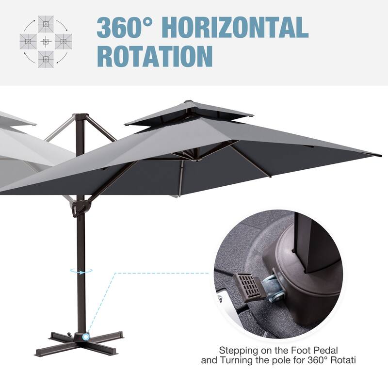 VredHom Outdoor Patio Offset Umbrella 360 Degree Rotation with Base