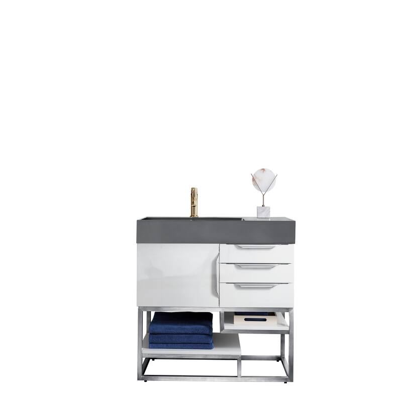 James Martin Vanities Columbia 36" Single Vanity, Glossy White with Brushed Nickel Hardware