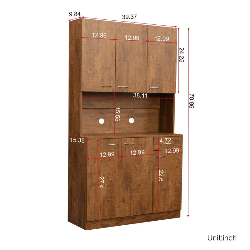 Classic 6 Door Design with Wooden Wardrobe with Drawers and Open Storage Space. for Bedroom Storage Cabinet Wardrobe