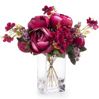 Enova Home Artificial Mixed Silk Peony Fake Flowers Arrangement in ...