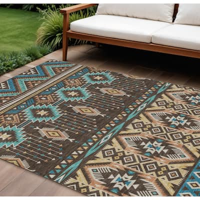 HomeRoots Aztec Transitional Rectangle Outdoor Rug