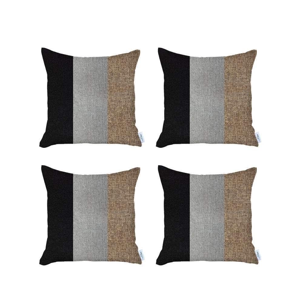 HomeRoots Set Of Four 18" X 18" Black And Brown Geometric Zippered Handmade Polyester Throw Pillow