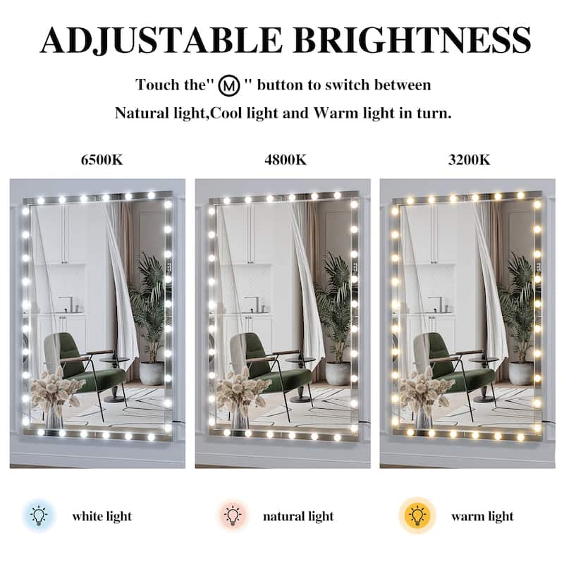72 inches Rectangular Framed Wall Mounted Hollywood LED Mirror in Silver