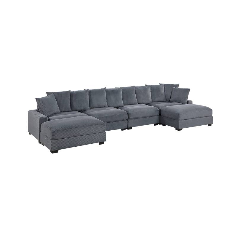 Living Room Furniture 1pc Ottoman Corduroy Soft Cushion Cocktail Ottoman Wood Legs
