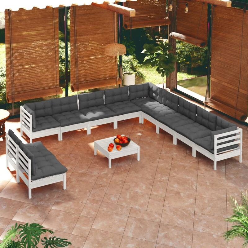 vidaXL Solid Pinewood Patio Lounge Set 12 Piece with Cushions Multi Colors