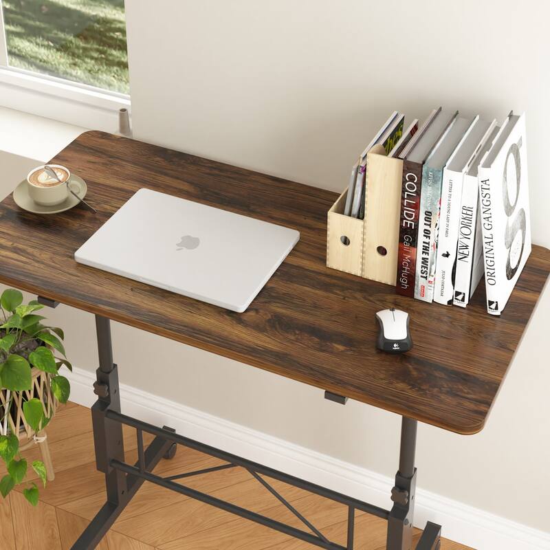 Mobile Stand Up Desk with Wheels, Small Standing Desk Adjustable Height, 31.5 Inch Portable Rolling Desks