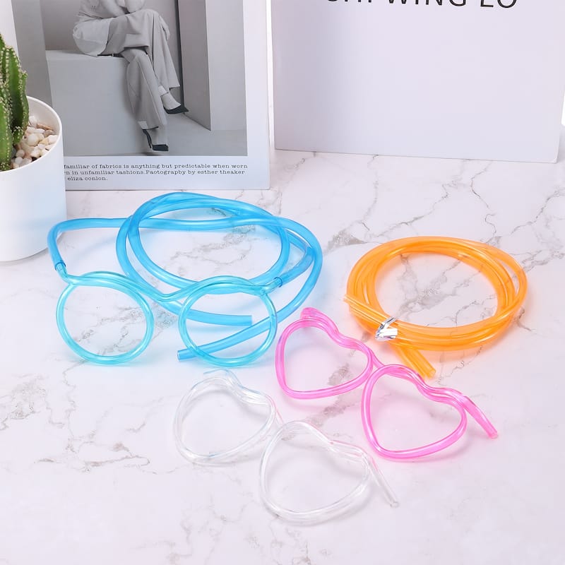 5 Pcs Straw Glasses, Plastic Round Novelty Drinking Eyeglasses Straws - Multicolor