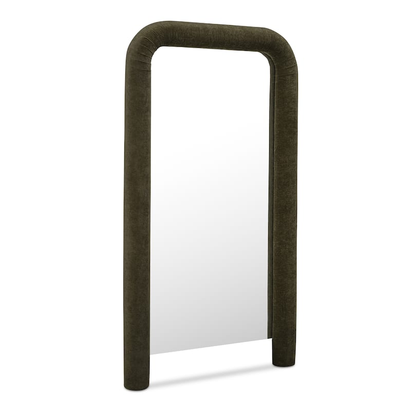 NADAAL STUDIOS Cassair Floor Mirror, Soft-Corner Ruched Upholstered Frame Full-Length, Olive
