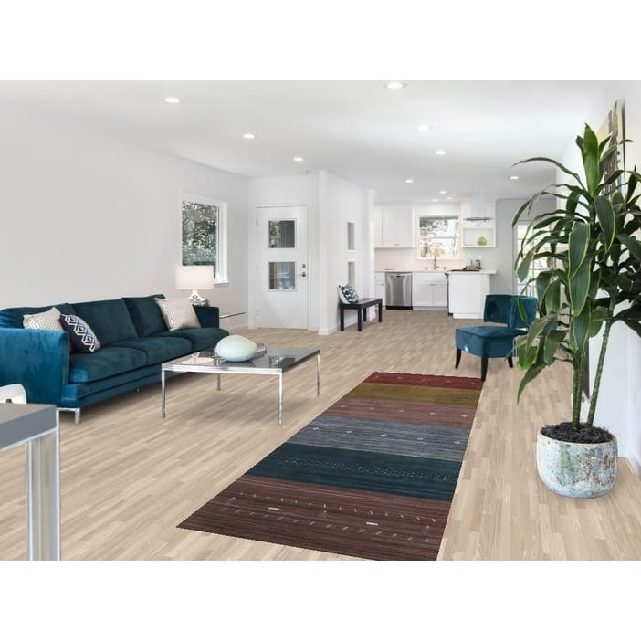 Striped Gabbeh Indian Runner Rug Hand-Knotted Wool Carpet - 3'0" x 10'2"