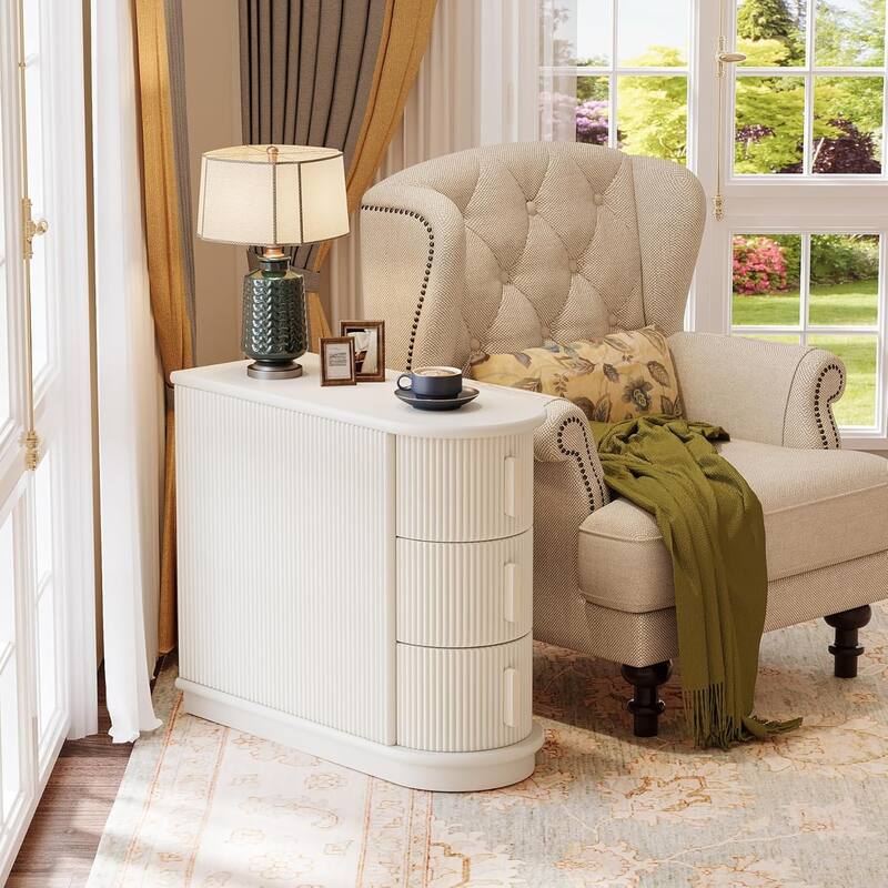 3-Drawer Wooden End Table, Slim Sofa/Chair Side Table Nightstand for Living Room & Bedroom