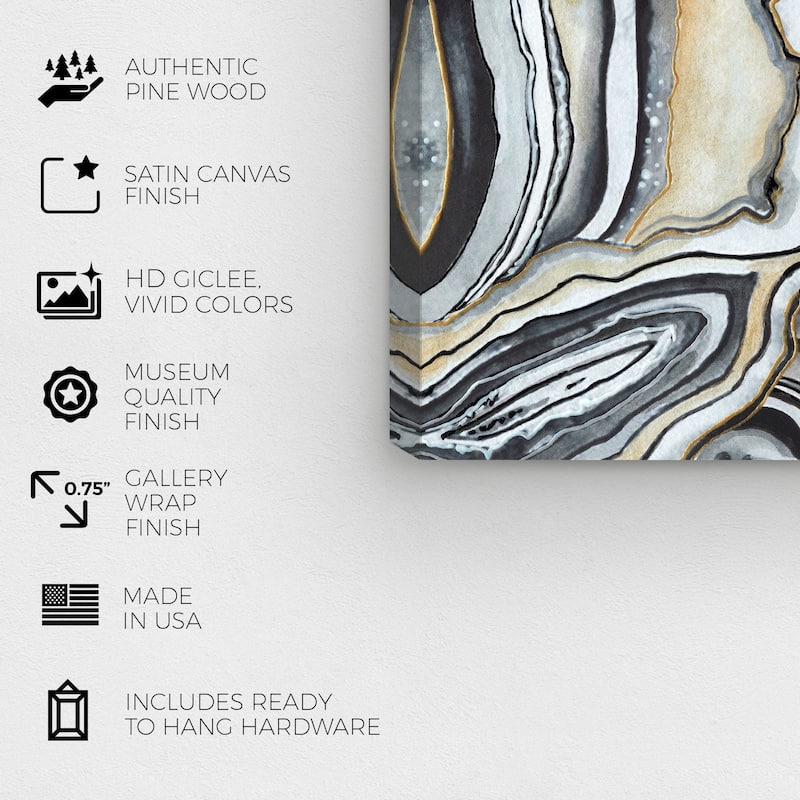 Wynwood Studio Canvas Abstract Monochrome geode Black and Metallic Gold Glam Wall Art Canvas Print