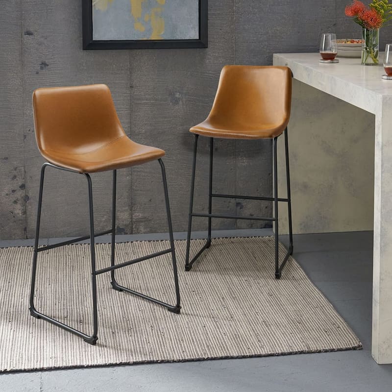 BOSSIN Faux Leather Counter Stool Vintage Barstools, 30 Inch, Set of 2 - Yellow